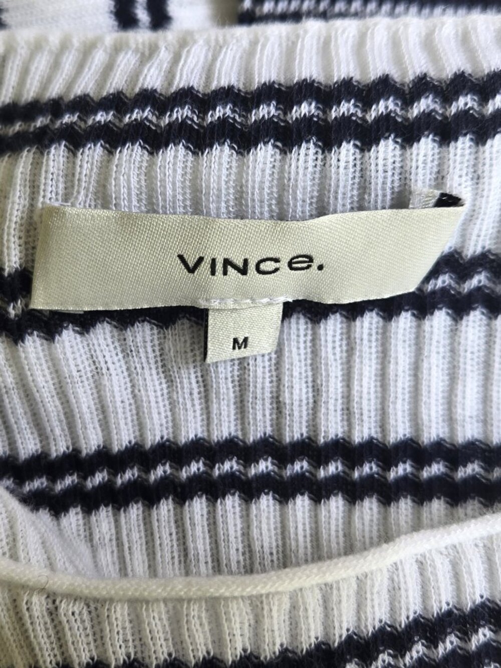 VINCE Striped Ribbed Boatneck Cotton Sweater Medium Navy White - Picture 5 of 6